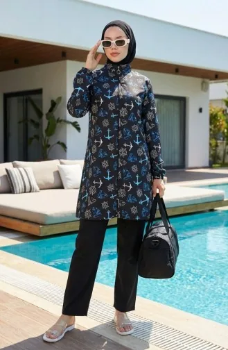 Tesettür Mayo Çapa Desen 3 Lü Takım 1903-04 İndigo 1903-04