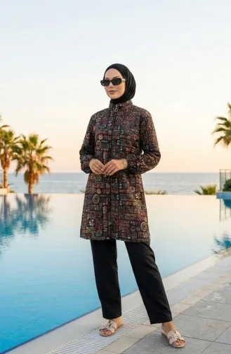 Tesettür Mayo Etnik Desen 3 Lü Takım 1903-05 Kahverengi 1903-05