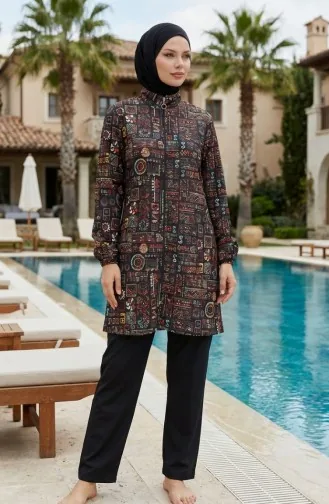 Tesettür Mayo Etnik Desen 3 Lü Takım 1903-05 Kahverengi 1903-05
