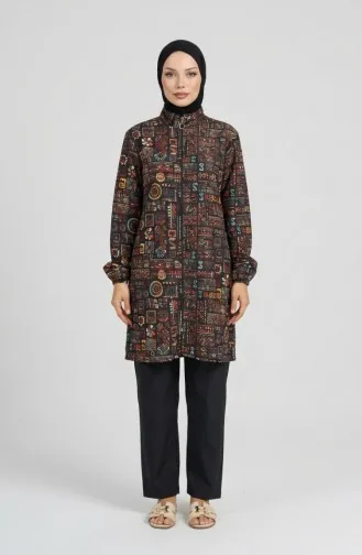 Tesettür Mayo Etnik Desen 3 Lü Takım 1903-05 Kahverengi 1903-05