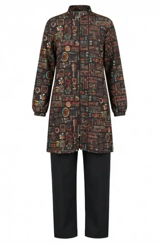 Tesettür Mayo Etnik Desen 3 Lü Takım 1903-05 Kahverengi 1903-05