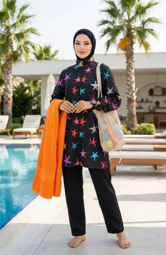 Tesettür Mayo Deniz Yıldızı Desen 3 Lü Takım 1903-06 Turkuaz 1903-06