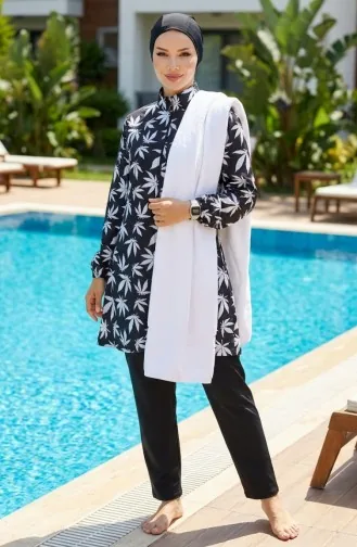 Tesettür Mayo Çınar Desen 3 Lü Takım 1903-07 Beyaz