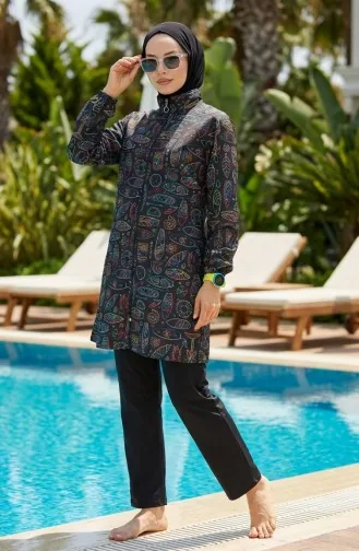 Tesettür Mayo Kleopatra Desen 3 Lü Takım 1903-08 Siyah Sarı