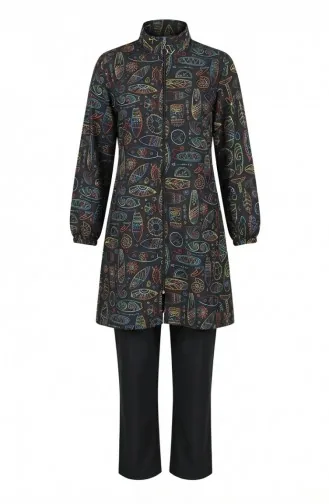 Tesettür Mayo Kleopatra Desen 3 Lü Takım 1903-08 Siyah Sarı