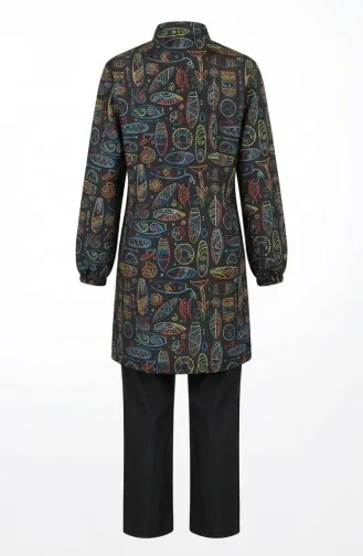 Tesettür Mayo Kleopatra Desen 3 Lü Takım 1903-08 Siyah Sarı