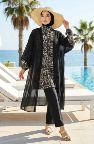 Tesettür Mayo Modern Çizgi Desen 3 Lü Takım 1903-09 Bej