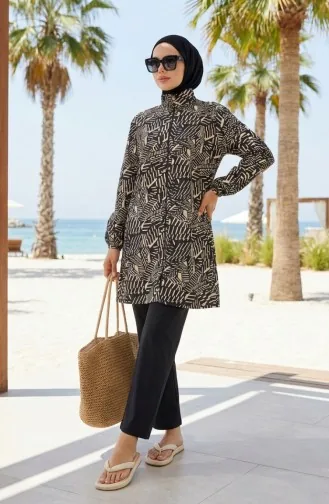 Tesettür Mayo Modern Çizgi Desen 3 Lü Takım 1903-09 Bej