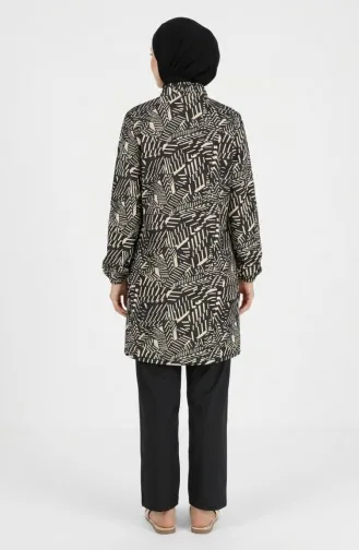 Tesettür Mayo Modern Çizgi Desen 3 Lü Takım 1903-09 Bej