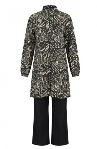 Tesettür Mayo Modern Çizgi Desen 3 Lü Takım 1903-09 Bej