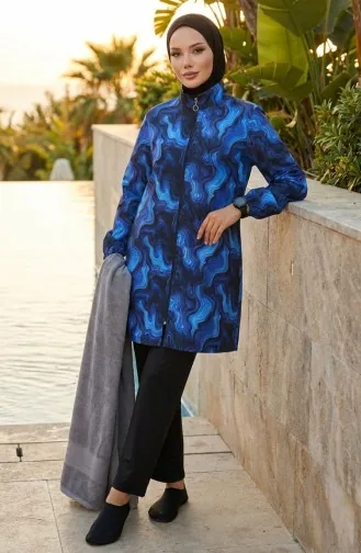 Tesettür Mayo Okyanus Desen 3 Lü Takım 1903-10 Lacivert Siyah 1903-10