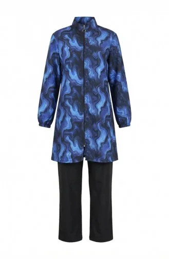 Tesettür Mayo Okyanus Desen 3 Lü Takım 1903-10 Lacivert Siyah 1903-10