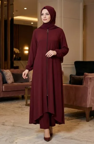 تونيك بسحاب أمامي بقصة غير متماثلة 1047-06 بورغندي 1047-06