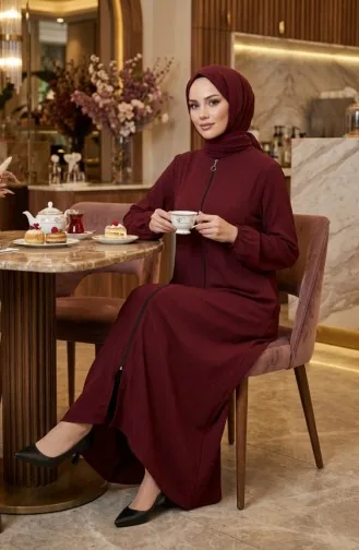 تونيك بسحاب أمامي بقصة غير متماثلة 1047-06 بورغندي 1047-06