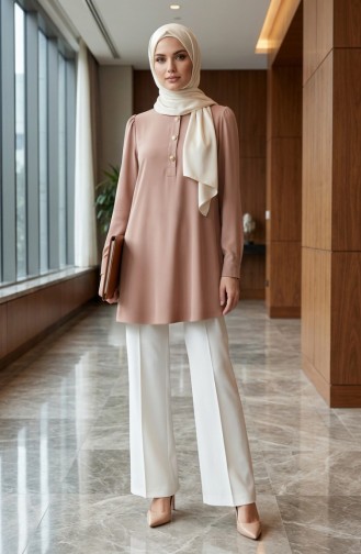 Düğmeli Tunik 1827-07 Sütlü Kahve