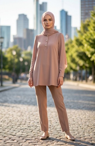 Düğmeli Tunik 1827-07 Sütlü Kahve