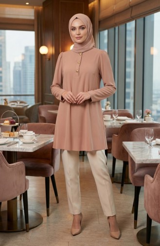 Düğmeli Tunik 1827-07 Sütlü Kahve