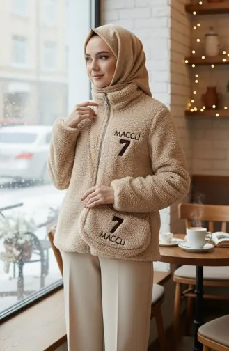 Veste En Peluche Avec Sac Zippé 6338-02 Vison 6338-02