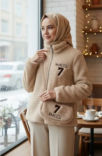 Veste En Peluche Avec Sac Zippé 6338-02 Vison 6338-02