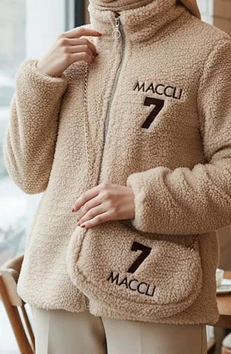 Veste En Peluche Avec Sac Zippé 6338-02 Vison 6338-02