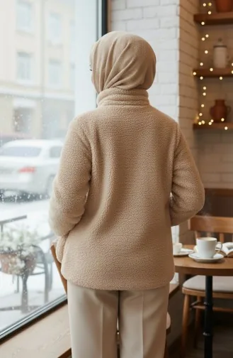 Veste En Peluche Avec Sac Zippé 6338-02 Vison 6338-02