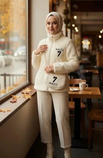 Plüschjacke Mit Reißverschlusstasche 6338-03 Creme 6338-03