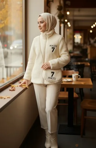 Plüschjacke Mit Reißverschlusstasche 6338-03 Creme 6338-03