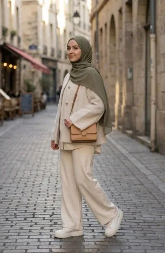 Manteau En Fourrure à écharpe Boutonnée 6341-03 Écru 6341-03