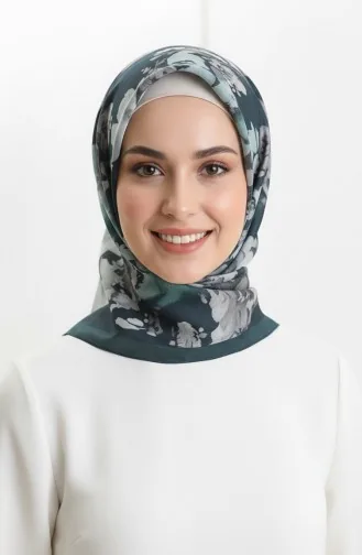 Desenli Kehribar Eşarp 70325-03 Zümrüt Yeşili