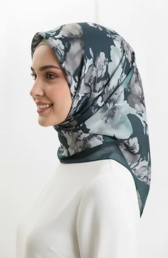 Desenli Kehribar Eşarp 70325-03 Zümrüt Yeşili
