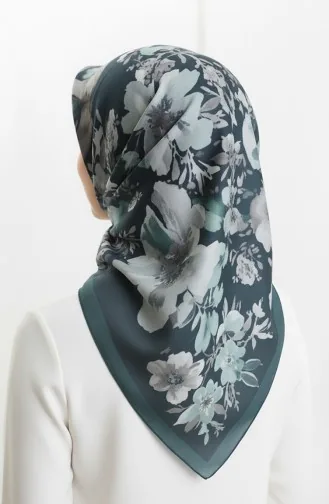 Desenli Kehribar Eşarp 70325-03 Zümrüt Yeşili