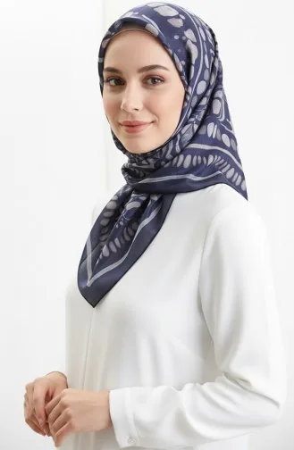 Kehribar Desenli Eşarp 70326-07 Lacivert Vizon