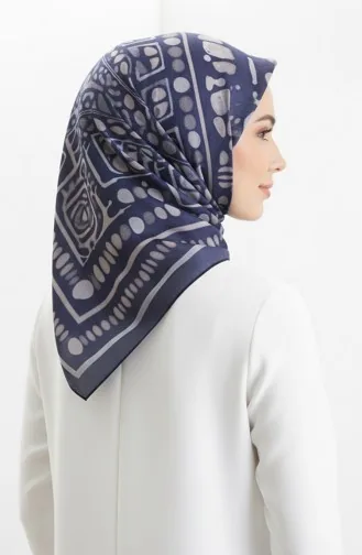 Kehribar Desenli Eşarp 70326-07 Lacivert Vizon