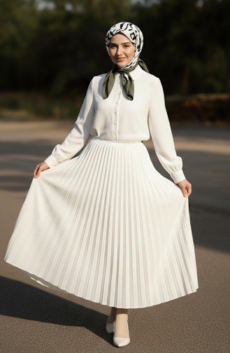 Elastische Taille Geplooide Rok 0213-02 Wit 0213-02