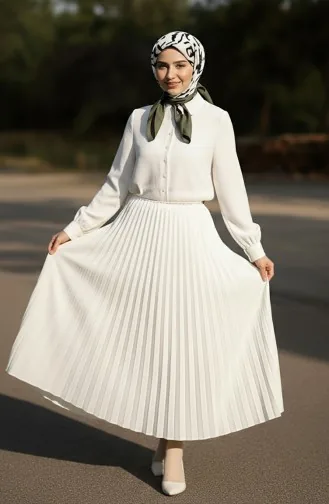 تنورة مطوية بخصر مطاطي 0213-02 بيضاء 0213-02