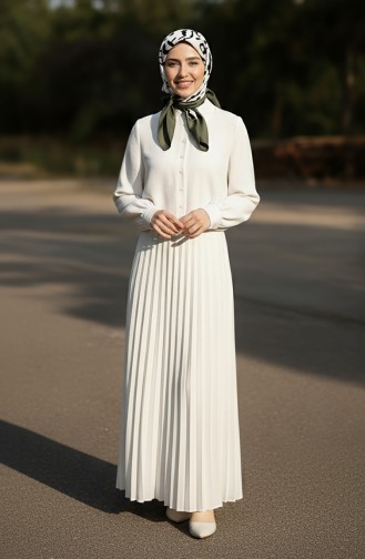 Elastische Taille Geplooide Rok 0213-02 Wit 0213-02