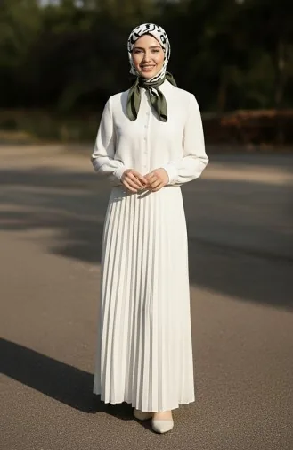 تنورة مطوية بخصر مطاطي 0213-02 بيضاء 0213-02