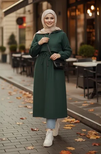 Stash Cape Mit Kordelzug An Der Taille Und Kapuze 3199-02 Smaragdgrün 3199-02