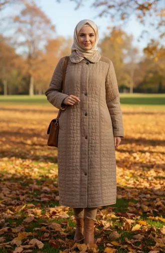 Büyük Beden Kapitone Mont 6239-04 Vizon