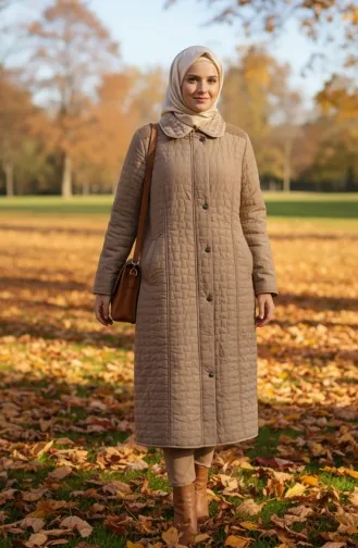 Büyük Beden Kapitone Mont 6239-04 Vizon