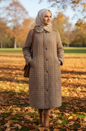 Büyük Beden Kapitone Mont 6239-04 Vizon