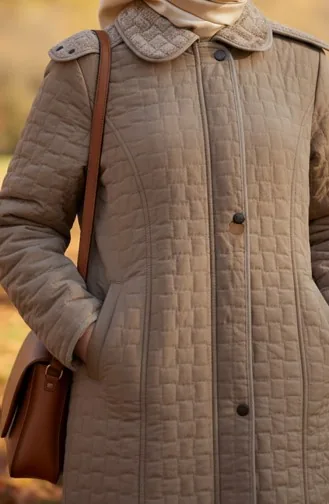 Büyük Beden Kapitone Mont 6239-04 Vizon