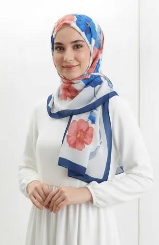 وشاح منقوش 1008-01 أزرق داكن وردي 1008-01