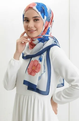 وشاح منقوش 1008-01 أزرق داكن وردي 1008-01