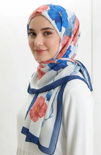 وشاح منقوش 1008-01 أزرق داكن وردي 1008-01