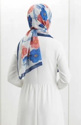 وشاح منقوش 1008-01 أزرق داكن وردي 1008-01