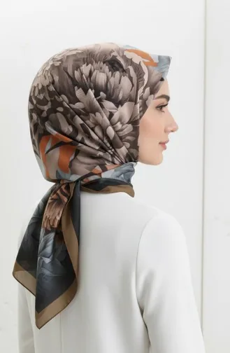 Floral Patterned Scarf 1014-01 Brown 1014-01