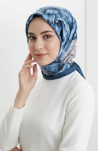 Floral Patterned Scarf 1014-02 Navy Blue 1014-02