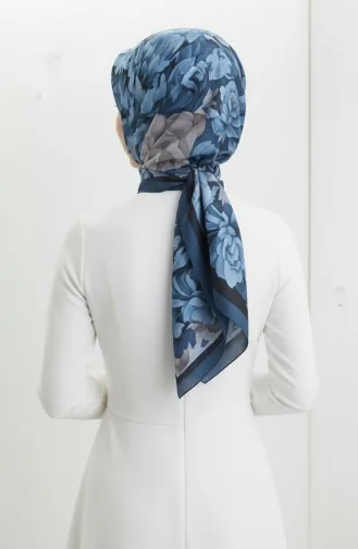 Floral Patterned Scarf 1014-02 Navy Blue 1014-02