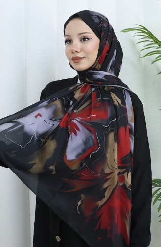 Patterned Soft Shawl 70316-06 Black Claret Red 70316-06